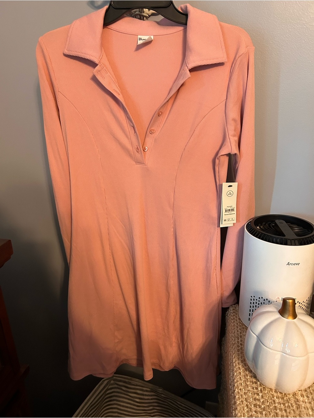 Women's Pink Long-Sleeve Polo Dress